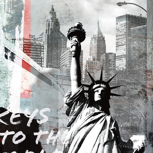 Gery Luger, Statue of Liberty (Freiheitsstatue, Symbol, New York, USA, Wahrzeichen, Skyline, Wolkenkratzer, Amerika, Jugendzimmer, Wohnzimmer, Treppenhaus, Wunschgröße,  grau)