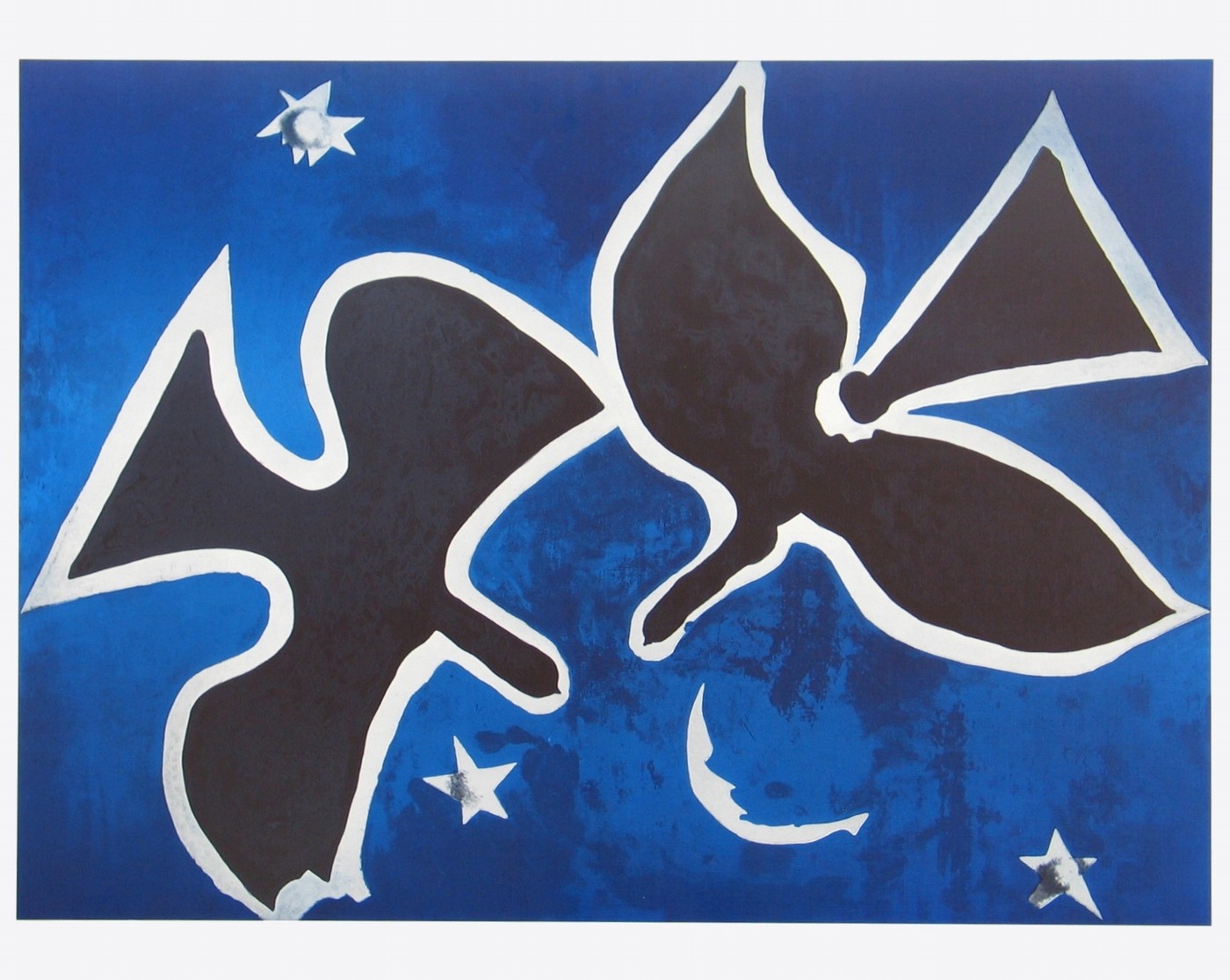 Georges Braque, Vögel - Les Oiseaux - 1953/54 (Vögel, Vogelpaar, Sterne, Nachtszene, Fauvismus, Klassische Moderne, figurativ, Wohnzimmer, Treppenhaus, Arztpraxis, Malerei, bunt)
