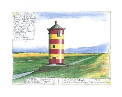 Sabine Gerke, Der Leuchtturm von Pilsum (Meeresbrise,Landschaften,Modern, Illustration, Leuchtturm,Flur,Soziale Einrichtungen,Treppenhaus, Wohnzimmer)