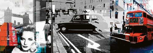 Gery Luger, London (London, Metropole, Fotokunst, Tower Bridge, roter Bus, Doppelstockbus, England, Jugendzimmer, Wohnzimmer, Treppenhaus, Wunschgröße, bunt)