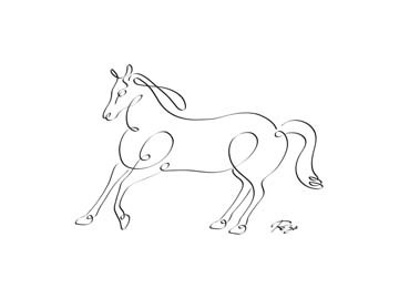 Gholam Reza Mahdavi  Horse (Pferd, Reittier, Zeichnung, kalligrafisch, Schnörkel, Wohnzimmer, Treppenhaus, Wunschgröße, modern, schwarz / weiß)