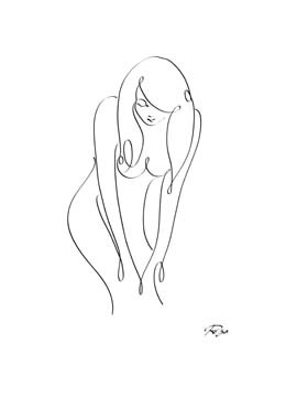 Gholam Reza Mahdavi, Naked I (Akt, nackte Frau, Frau, figurativ, kalligrafisch, Schlafzimmer, Wunschgröße, Zeichnung, Schnörkel,  Modern, schwarz / weiß)