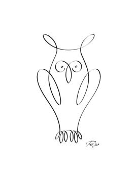 Gholam Reza Mahdavi  Owl (Eule, Greifvogel, Vogel, Nachtjäger, Zeichnung, kalligrafisch, Schnörkel, Wohnzimmer, Treppenhaus, Wunschgröße, modern, schwarz / weiß)