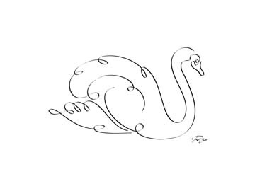 Gholam Reza Mahdavi  Swan (Schwan, Wasservogel, Vogel,  Zeichnung, kalligrafisch, Schnörkel, Wohnzimmer, Treppenhaus, Wunschgröße, modern, schwarz / weiß)