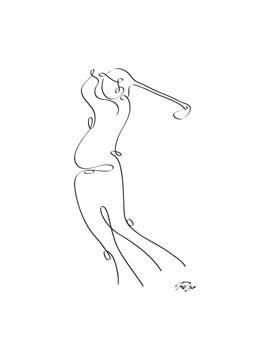 Gholam Reza Mahdavi  Golfer (Golfspieler, Golf, Sport, figurativ, kalligrafisch, Wohnzimmer, Treppenhaus, Wunschgröße, Zeichnung, Schnörkel, Modern, schwarz / weiß)