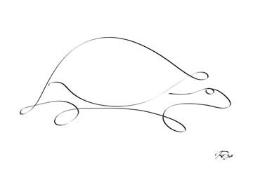Gholam Reza Mahdavi, Turtle (Schildkröte, Zeichnung, kalligrafisch, Schnörkel, Wohnzimmer, Treppenhaus, Wunschgröße, modern, schwarz / weiß)