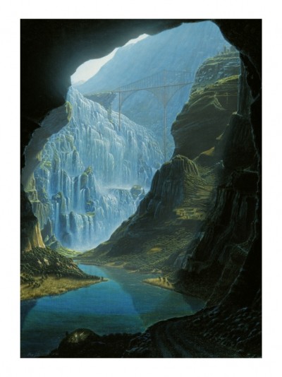 Kay Gilgenast, Eremit (Moderner Surrealismus, Landschaft, Berge, Wasser, Fluss, Felsen, Schlucht, Höhle,)