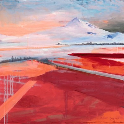 Stefan Gibson, Berg (Modern, Natur und Landschaften, Abstrakte Malerei, Winter, Berge, Büro, Business, Wohnzimmer, rot/bunt)