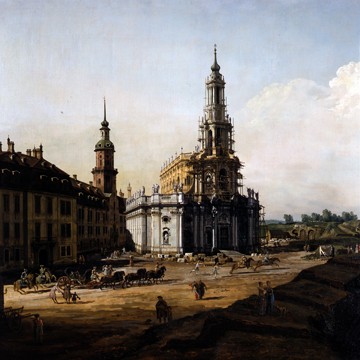Giovanni Antonio Canaletto, Dresden vom linken Elbufer oberhalb des Altstädter Brückenkopfes (Wunschgröße, Malerei, Landschaften, Vedute, Dresden, Städte, Architektur,  Kirche, Deutschland, Klassiker, Rokkoko, Wohnzimmer, bunt)