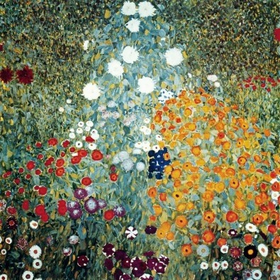 Gustav Klimt, Bauerngarten (Wunschgröße, Klassische Moderne,dekorativ, Jugendstil,Pointillismus, Blumen, Blumenwiese, Blumenpracht,  bunt, Wohnzimmer, Treppenhaus, Schlafzimmer, Wintergarten, Malerei)