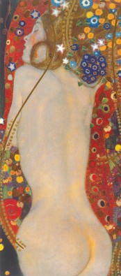 Gustav Klimt, Wasserschlangen IV (Klassische Moderne,Wasserwesen, dekorativ, Jugendstil, Erotik, Frau, Wasserwesen, Nixe, Ornamente, Akt, nackt,  bunt, Wohnzimmer, Schlafzimmer, Malerei, Wunschgröße)