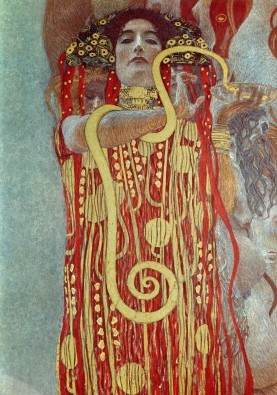 Gustav Klimt, Hygiela (Detail) (Wunschgröße,  Impressionismus, Malerei, Seerosen, Wasserpflanzen, Teich, Natur, Brücke, Spiegelungen,  Schlafzimmer, Wohnzimmer, Wintergarten, Treppenhaus, blau, Klassiker)