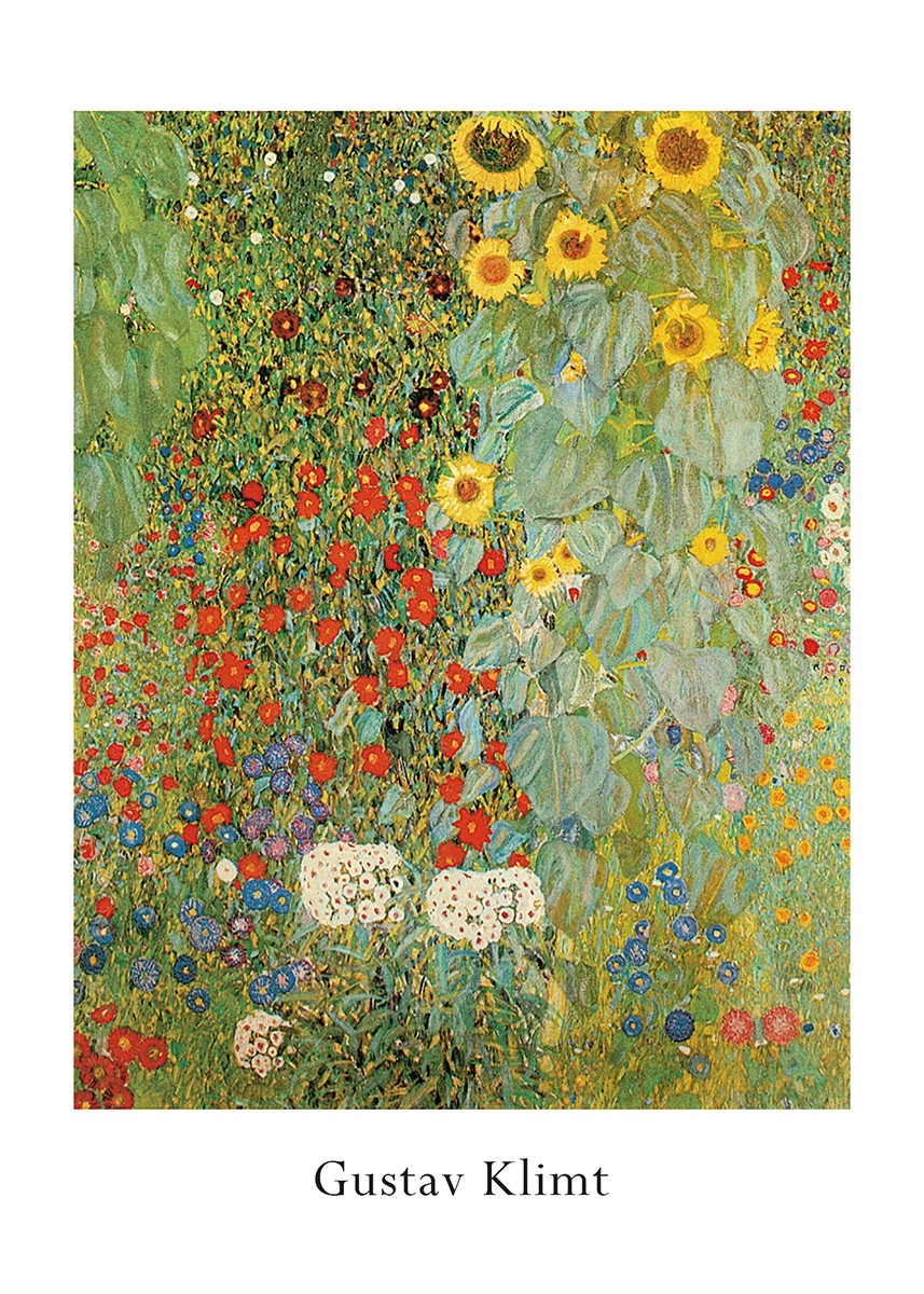 Gustav Klimt, Bauerngarten mit Sonnenblumen (Klassische Moderne,dekorativ, Jugendstil, Blumen, Blüten, Blumengarten, bunt, Wohnzimmer, Treppenhaus,Schlafzimmer, Malerei)