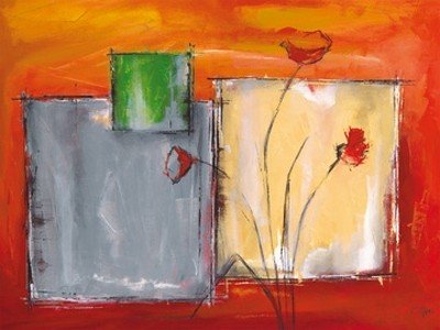 Günter Gohn, Die Magie der 3 / II (Blumen, Blüten, Stillleben, Farbfelder, abstrakte Malerei, modern, Treppenhaus, Wohnzimmer, Wunschgröße, bunt)