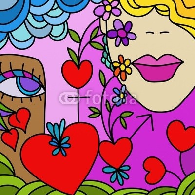 goccedicolore, astratto san valentino (abstrakt, st, valentinskarte, lieblich, zeichnung, list, kunst, weiblich, mann, symbol, herz, herz, blume, blume, auge, mund, lippen, natur, hintergrund, posters, bei, mit, zeichnung, deckung, zeichen, der, wolke)