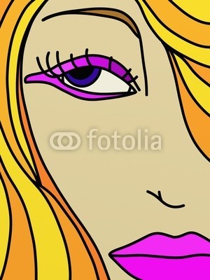 goccedicolore, bionda (blond, gesicht, weiblich, attraktiv, schÃ¶nheit, lippen, lippenstift, gestalten, makeup, hairstyle, haare, zeichnung, hintergrund, person, auge, auge, bei, mit, un)