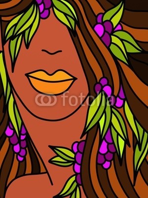 goccedicolore, donna con capelli castani (gesicht, weiblich, abstrakt, haare, hairstyle, dunkel, blume, dekoration, attraktiv, brombeere, schÃ¶nheit, gestalten, braun, gesichtsfarbe, lippenstift, mund, lippen, sexy, hals, schultern, zeichnung, zeichnung, grÃ¼n, lila, deko, postkarte, bei, mit, un)