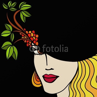 goccedicolore, donna con cappello a sfondo nero (gesicht, weiblich, hut, charmant, gestalten, schÃ¶nheit, spruch, weiblich, ausreisen, dekoration, postkarte, posters, zeichnung, zeichnung, coloured, abstrakt, auge, auge, ohrring, makeup, mund, lippen, bei, mit, im, und, der, schwar)