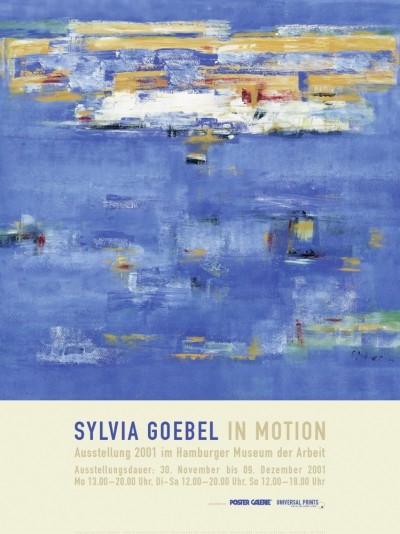 Goebel Sylvia, Maim V (Exhibition 2001) (Abstrakte Malerei, Abstrakte Kunst, Farbspuren, verwischt, diffus, Plakat, Wohnzimmer, Büro, Business, beige/blau)