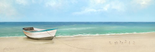 Lin Seslar, Between the Tides (Strand, Sand, Boot, Meer, verlassen, einsam, maritim, Meeresbrise, maritim, Wohnzimmer, Treppenhaus, Badezimmer, Malerei, Wunschgröße, bunt)