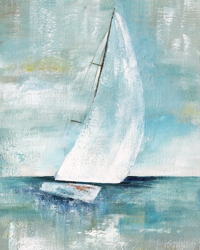 Nan, Come Sailing I (Segelboot, Segeln, Wassersport, Meer, Meeresbrise, modern, Sommer, Licht, Malerei, Wunschgröße, Wohnzimmer, Arztpraxis, blau/weiß)