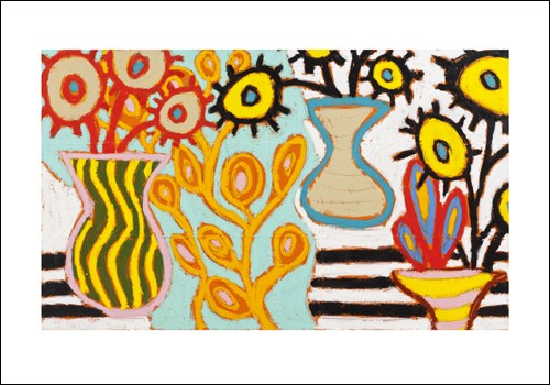 Gordon HOPKINS, Razzle Dazzle, 2009 (Modern, Malerei, abstrakt, flächig - dekorativ, geometrische Muster, Stillleben, Blumen, Vasen, bunt)