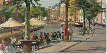 Gosse Koopmans, City View Groningen (Groningen, Promenade, Holland, Sommer, Stadt, Idylle,  Wohnzimmer, Treppenhaus, Malerei, Wunschgröße, bunt)