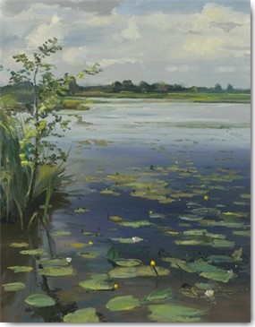 Gosse Koopmans, Water Lilies Earnewâld II (Teich, See, Seerosen, Idylle, Wohnzimmer, Treppenhaus, Malerei, Wunschgröße, bunt)