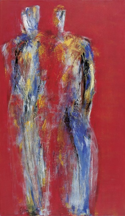 Goebel Sylvia, Equinox (Abstrakte Malerei, Abstrakte Kunst, Personen, Menschen, Figurativ, diffus, Wohnzimmer, Büro, Business, rot/bunt)
