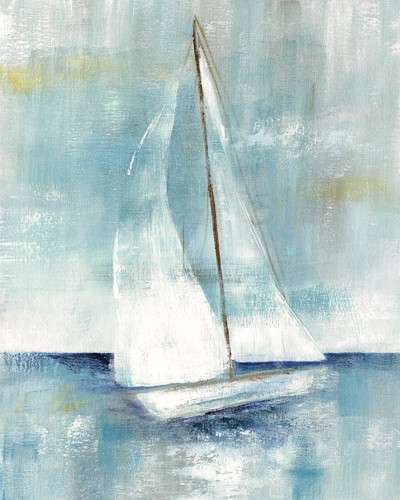 Nan, Come Sailing II (Segelboot, Segeln, Wassersport, Meer, Meeresbrise, modern, Sommer, Licht, Malerei, Wunschgröße, Wohnzimmer, Arztpraxis, blau/weiß)