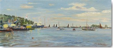 Gosse Koopmans, Traditional Sailing lesicht (See, Meer, Segelboote, Hafen, Idylle, Meeresbrise, Wohnzimmer, Treppenhaus, Malerei, Wunschgröße, bunt)