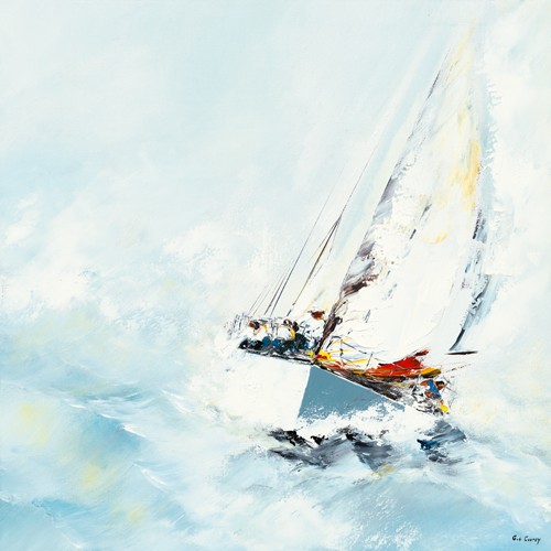 Gérard de Courcy, Force 7 (Meeresbrise, Segler, abstrakte Malerei, Segelboot, Wind, Wellen, steife Brise, Modern, Wohnzimmer, Treppenhaus, Wunschgröße, bunt)
