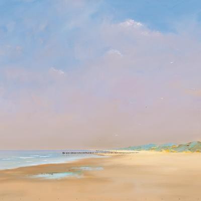 Jan Groenhart, De lichtval (Landschaft, Meer, Küste, Strand, Sand, Weite, Einsamkeit, Wohnzimmer, Arztpraxis, Schlafzimmer, zeitgenössisch, Malerei, Meeresbrise, bunt)
