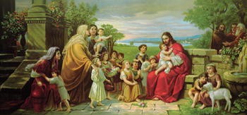 Gräfe, Untitled (Malerei, religiöse Malerei, Jesus, Lasset die Kindlein zu mir kommen, Kitsch, 1900, Schlafzimmer, bunt)
