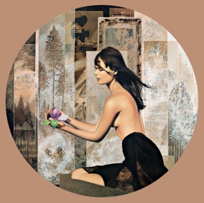 David Graux, Magnolia (Frau, Aktmalerei, abstrakter Hintergrund, modern, Moderne, zeitgenössisch, People & Eros, Wohnzimmer, Schlafzimmer, Malerei, bunt)