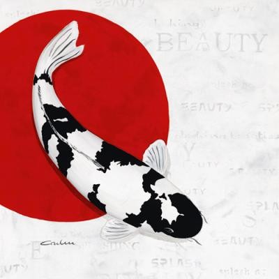 Nicole Gruhn, Splashing Beauty Shiro Utsuri (Modern, dekorativ,Kunst ferner Länder, asiatische Kunst, Fische, Koi, Küche, Gastronomie)