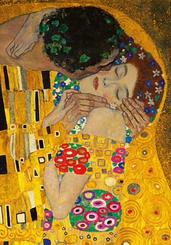 Gustav Klimt, Der Kuss (Ausschnitt) (Wunschgröße, Klassische Moderne,dekorativ, Jugendstil, Eros&People, Frau, Mann, Umarmung, Erotik, Ornamente, geometrische Formen, bunt, Wohnzimmer, Treppenhaus, Schlafzimmer, Malerei)
