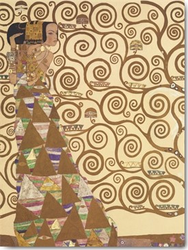 Gustav Klimt, L´Attesa I (Wunschgröße, Klassische Moderne,dekorativ, Jugendstil, Japonismus, Eros&People, Frau,  Erwartung, Lebensbaum, Baum, Ornamente, geometrische Formen, bunt, Wohnzimmer, Treppenhaus, Schlafzimmer, Malerei)