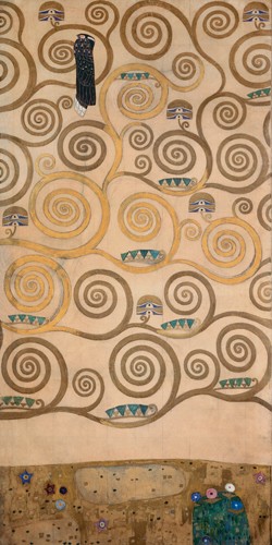 Gustav Klimt, Lebensbaum I (Wunschgröße, Klassische Moderne,dekorativ, Jugendstil, Baum des Lebens, Vogel, schwarzer Vogel, Ornamente, geometrische Formen, bunt, Wohnzimmer, Treppenhaus, Schlafzimmer, Malerei)