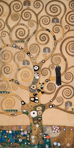 Gustav Klimt, Lebensbaum II (Wunschgröße, Klassische Moderne,dekorativ, Jugendstil, Baum des Lebens, Vogel, schwarzer Vogel, Ornamente, geometrische Formen, bunt, Wohnzimmer, Treppenhaus, Schlafzimmer, Malerei)