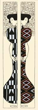 Gustav Klimt, Silhouette I+II (Wunschgröße, Klassische Moderne, Jugendstil, dekorativ, Eros&People, Frau, Ornamente, geometrische Muster, schwarz / weiß, bunt, Wohnzimmer, Treppenhaus, Schlafzimmer, Malerei)