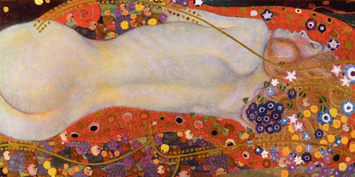 Gustav Klimt, Wasserschlangen II (Klassische Moderne,Wasserwesen, dekorativ, Jugendstil, Erotik, Frau, Ornamente, Akt, nackt,  bunt, Wohnzimmer, Schlafzimmer, Malerei)