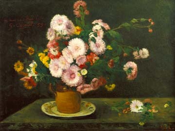 Gustave Courbet, Asternstrauß (Wunschgröße, Malerei, Realismus, Stillleben, Vanitas, Vergänglichkeit, Vase, Krug, Blumen, Strauß, Esszimmer, Wohnzimmer, Schlafzimmer, bunt)