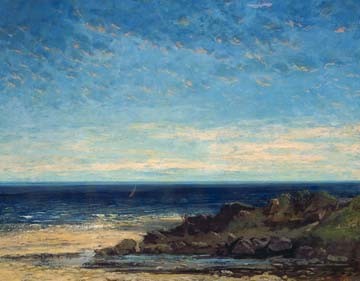 Gustave Courbet, Blaues Meer - blauer Himmel (Wunschgröße, Malerei, Realismus, Landschaft, Meeresbrise, Küste, Felsenküste, Meer,Horizont, Schlafzimmer, Wohnzimmer,  bunt)