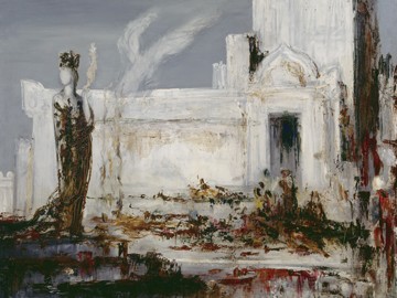 Gustave Moreau, Helena am Scae-Tor (Festung, Tor, Helena, Sage, Mythologie, Troja, mythisch, Symbolismus, Wohnzimmer, Wunschgröße, Klassiker, bunt)