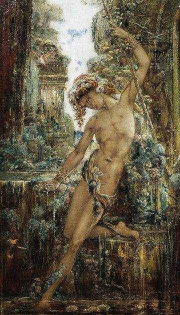 Gustave Moreau, Narziss (Mythologie, Narziss, Brunnen, Teich, eitel, Schönling, Symbolismus, Wohnzimmer, Wunschgröße, Klassiker, bunt)