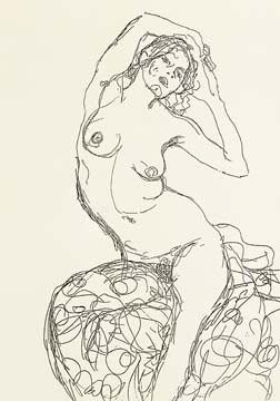 Gustav Klimt, Weiblicher Akt (Wunschgröße, Klassische Moderne, Zeichnung, Jugendstil, Frau, Erotik, Akt, nackte, schwarz / weiß, Wohnzimmer, Treppenhaus, Schlafzimmer, Malerei)