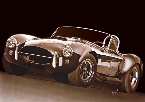 Guy Tempier, 427 Under the Light (Wunschgröße,Modern, Malerei Fotorealismus, Auto, Cabriolet, Überrollbügel, Sportwagen, Luxus, Autohaus, Jugendzimmer, schwarz/weiß)