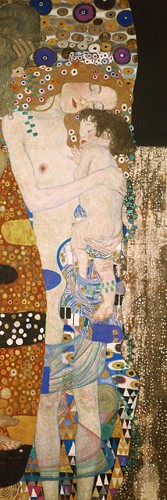 Gustav Klimt, Die drei Lebensalter (Detail) (Wunschgröße, Klassische Moderne, Jugendstil, dekorativ, Eros&People, Frauen, Mutter, Kind, Baby, Großmutter, Ornamente, bunt, Wohnzimmer, Treppenhaus, Schlafzimmer, Malerei)
