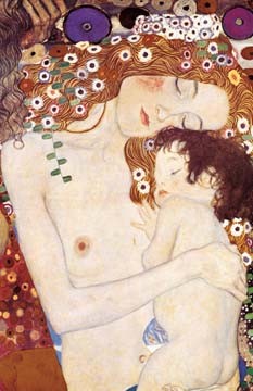 Gustav Klimt, Die drei Lebensalter (Wunschgröße, Klassische Moderne,Jugendstil, dekorativ, Eros&People, Frauen, Mutter, Kind, Baby, Ornamente, bunt,Wohnzimmer,Treppenhaus, Schlafzimmer, Malerei)